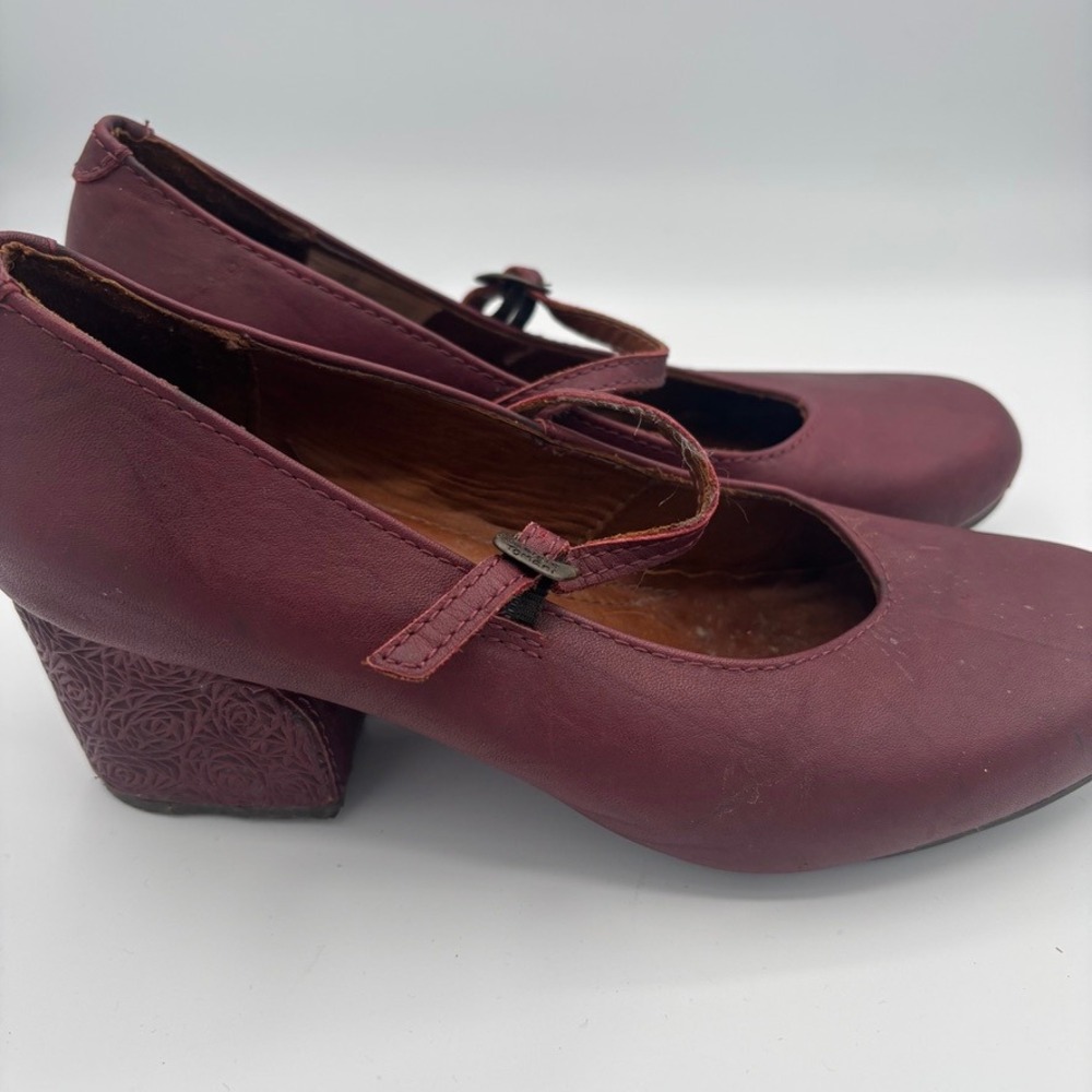 Sergio Tomani Mary Jane Heels Women Sz 38 Burgundy Floral Embossed Block Heel - Picture 6 of 11
